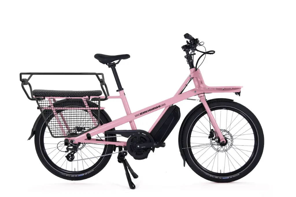 Vélo électrique Jean Fourche II rose avec coussin